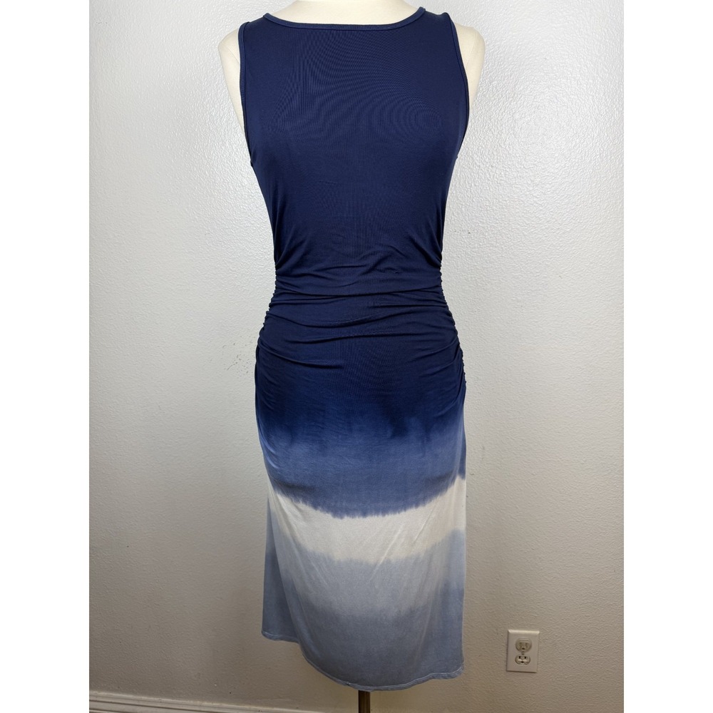 Athleta Midi Dress Tie Dye Tank Sleeveless Blue Ombré Ruched Women Small
